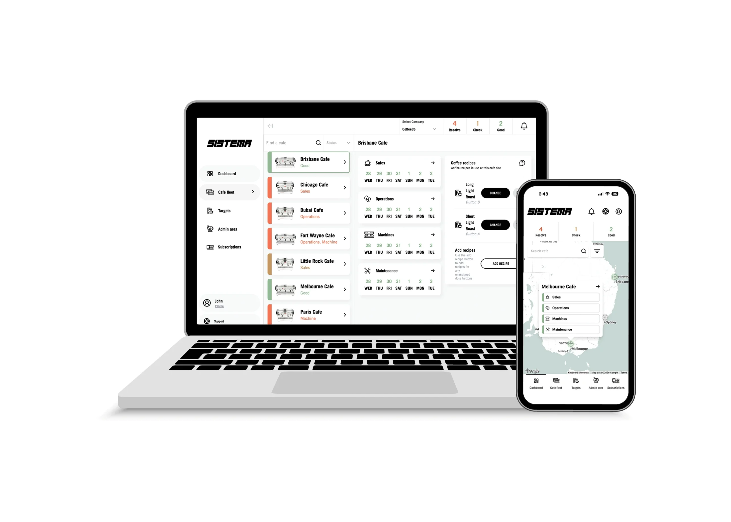 Example of look of the sistema app laptop and phone